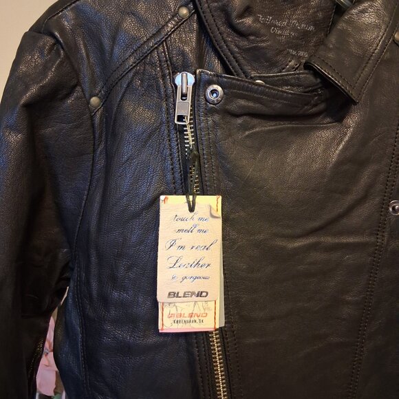 NWT Blend Women's Black Lined Genuine Leather Jacket Warm Outerwear Size L - Picture 8 of 14